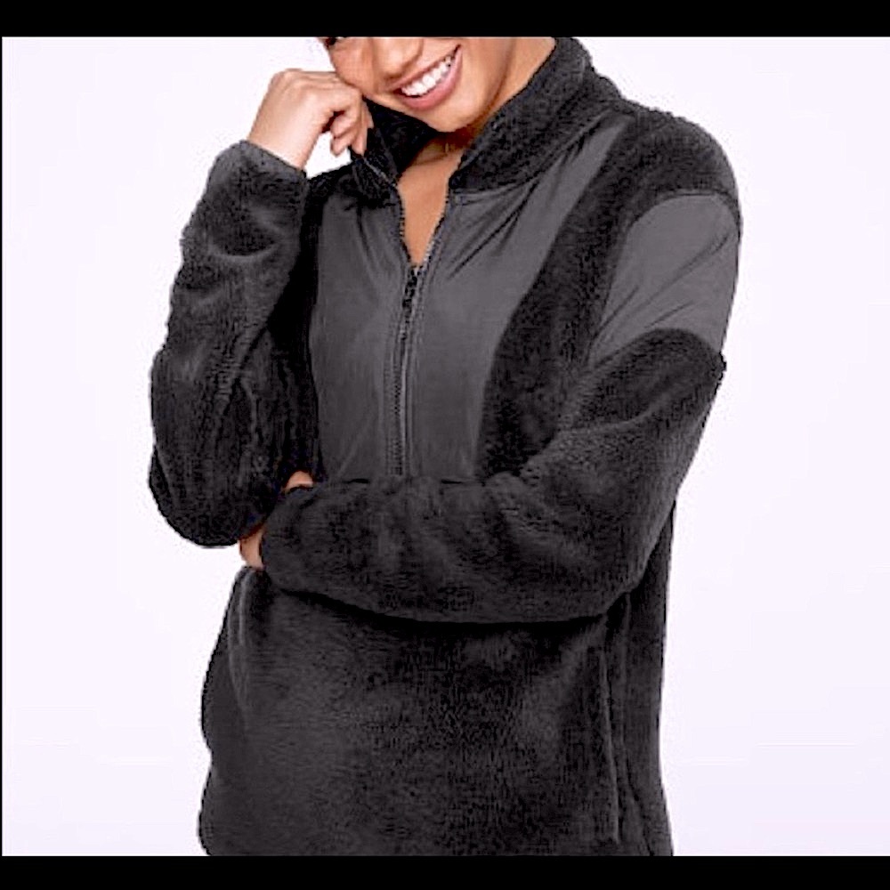 Victoria’s Secret Pink Oversized Half-Zip Black Super Soft Pullover Sweater Fall